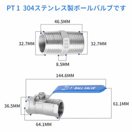 TAILONZ PNEUMATIC PT 1 Ball Valve Kit with 304 Stainless Steel Internally Threaded Valve Blue Handle and Joint