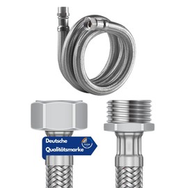 DVGW Tested Flex Hose 3/8 and 1/2 Inch Including Seals | Connection Hose Fitting | Tap Hose Extension | Reinforced Hose | (3/8 Inch Union Nut x 3/8 Inch Male Thread, 50 cm)