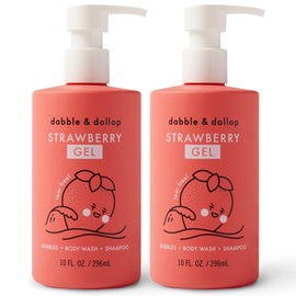 Dabble & Dollop Strawberry Body Wash & Shampoo - 3 in 1 Natural Bubble Bath for Kids, USA-Made, Paraben & Sulfate Free, Vegan, Gluten-Free, Tear-Free (10oz, Pack of 2)