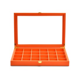 Oirlv 24 Grid Premium Leather Jewelry Organizer Tray with Transparent Lid Jewelry Display Case Drawer Insert Rings Earrings Holder