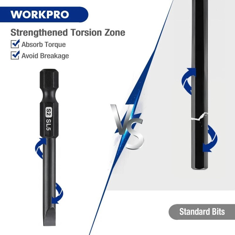 WORKPRO 10pcs Slotted Phillips Screwdriver Bit Set 1/4 Inch Hex