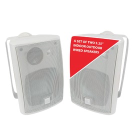 Dual Electronics LU53PW 5.25" 3-Way High Performance Outdoor Indoor Wired Speakers | Effortless Set Up | Home, Pool, Patio, Garage Use | Weather Resistant | Expansive Stereo Sound Coverage | White
