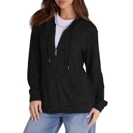 TASAMO Women's Oversized Sweatshirt Zip Up Hoodies Lightweight Open Front Cardigans Jackets with Pockets Black