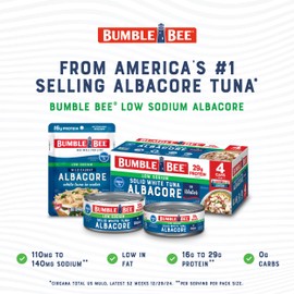 Bumble Bee Low Sodium Chunk White Albacore Tuna in Water, 2.5 oz Pouch - Ready to Eat Wild Caught Tuna Packet - 16g Protein per Serving, High in Omega-3s - Non-GMO, Gluten Free, Kosher