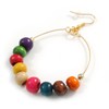 50mm/Large Hoop Earrings in Gold Tone with Small Multi Wooden