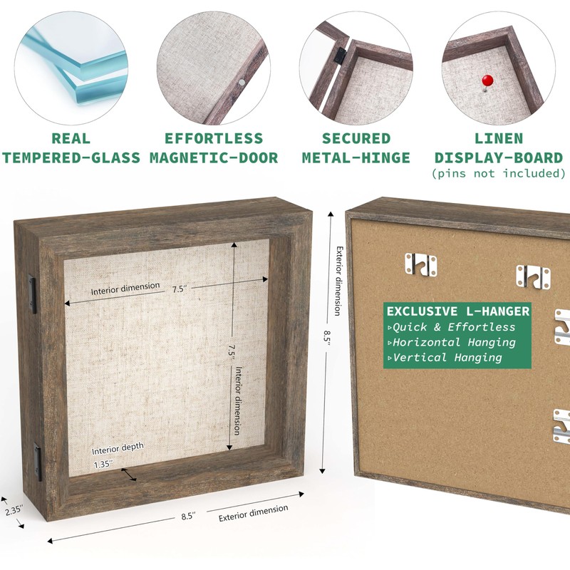 FrameWorks 8x8 Deep Shadow Box Frame, Wooden Display Case w.