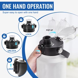 XACIOA Auto Spout Lid for YETI Rambler 18 26 36 64 oz Bottles, Clear Replacement Chug Lid for RTIC Water Bottles, Auto Flip Top with Push Button & Lock, Black