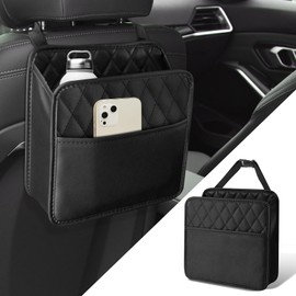 PACLVIO Car Seat Back Organizer, Car Seat Storage Bag, Waterproof Pu Leather Car Seat Back Hanging Bag for Phones Documents Cups, Universal Car Storage Organizer for Most Cars