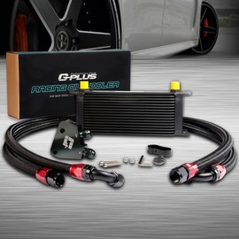 G-PLUS 16 Row Universal AN10 Aluminum Engine Transmisson Oil Cooler Kit + Oil Cooler Sandwich Plate Compatible For LS1 LS2 LS3 Black