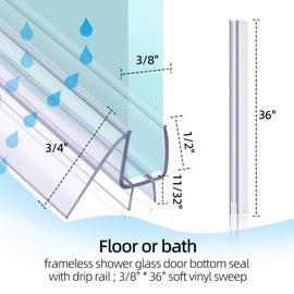 1 Pack Shower Door Bottom Seal POZIA-36 （914mm） Long,3/8"(10mm) Thick Frameless Glass Shower Door Seal Strip，Clear Polycarbonate Durable Stop Shower Leaks and Create a Water Barrier Ultra Clear