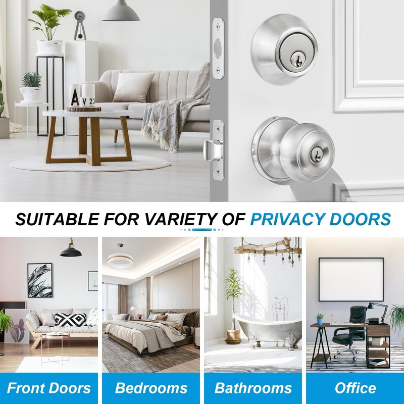 Plustool 4 Pack Exterior Door Lock Set, Satin Nickel Door