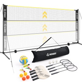 Patiassy 5.1-7.4ft Outdoor Pickleball Volleyball Badminton Net Set 17ft Adjustable Height