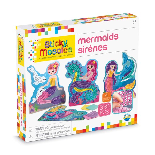 ORB Sticky Mosaics Mermaids Blue/Yellow/Orange/Purple, 12" x 2" x 10.75"