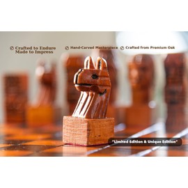 Hand Carved Luxury Chess Set Premium Oak Wood Board Decorative Artisan Pieces Set Gift Fancy Chess Set, Collectors Themed House Wooden Chess Decoration Unique Chess Sets Adults Handcrafted Designer