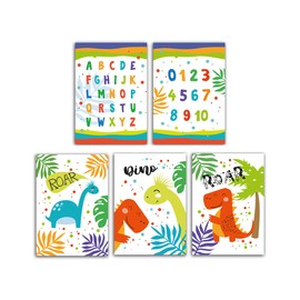 Poster for Children's Room Poster Dinosaur Numbers Letters ABC Girls Boys Decoration for Baby Room Wall Pictures A4 Animals (Set of 5)