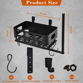 CASDUCT Storage Bin for Traeger Grills,BBQ Basket with Towel Holder,7 Metal Hooks Compatible for 20/22/34/575/780, Ironwood 650, Z Grills, Pit Boss Pellet Grills Black