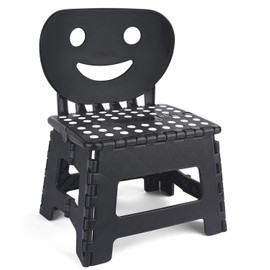 ACSTEP Heavy Duty Step Stool with Back Support, Kids Step Stool, Adult Folding Stool for Outdoor or Indoor Kitchen Step Stools and Bathroom Stool, 9 inch Toddler Step Stool - Black