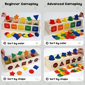 Montessori Wooden Sorting & Matching Toy for Toddlers, Baby Toy 12+ Months, Colour & Shape Learning Educational Game for Kids Age 2 3 4 5, Sensory Presents for Boys and Girls