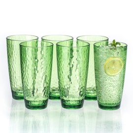MIYOPESI 26oz Green Acrylic Glasses Drinkware (Set of 6), Hammered Design Shatter-Proof Plastic Cups, Reusable Plastic Large Drinking Tumblers, Stackable, BPA-Free, Dishwasher-Safe