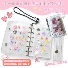 Hohotoon Sealing Notebook, Plastan, Transparent, A7 Size, Mini Binder (20 Refills, 2 Underlays, 1 Strap), Clear Binder, PP Sheet, 3-Layer Structure, Clear Card Pocket, Notebook, Card Sleeve, Binder Type Notebook, Girls, Collage Notebook (Transparent, 6 Holes)