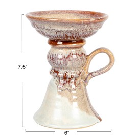 Creative Co-Op 7.5 Inches Stoneware Handle and Reactive Glaze for 5 Inches Pillar, Brown Candle Holder