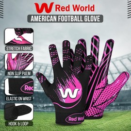 RED WORLD Football Gloves for Kids, Youth and Adult, Receiver Gloves for Boys and Girls, Men and Women, Enhanced Performance (Pink, Youth Small)