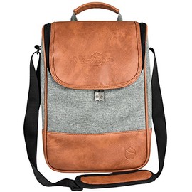 Freshore 2 Bottle Wine Set Leather Insulated Bag As Gift - Luxury 2 Bottle Carrier Design For Picnic/Travel - Idea Gift For Women/Man (Reserve Place For Corkscrew Opener ＆ Cheese, Gray Brown)