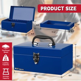 P.I.T. 12 Inch Tool Box,Portable Small Steel ToolBox with Metal Latch Closure for Household, Warehouse,Tools Storage,Blue
