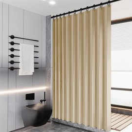 BOYOUTH Heavyweight Folding Accordion Shading Shower Curtains,Waterproof Fabric Pleated Partitions Privacy Bath Curtain for Bathroom Bathtubs Hotel Spa Decor,Beige,55 x 79 inches