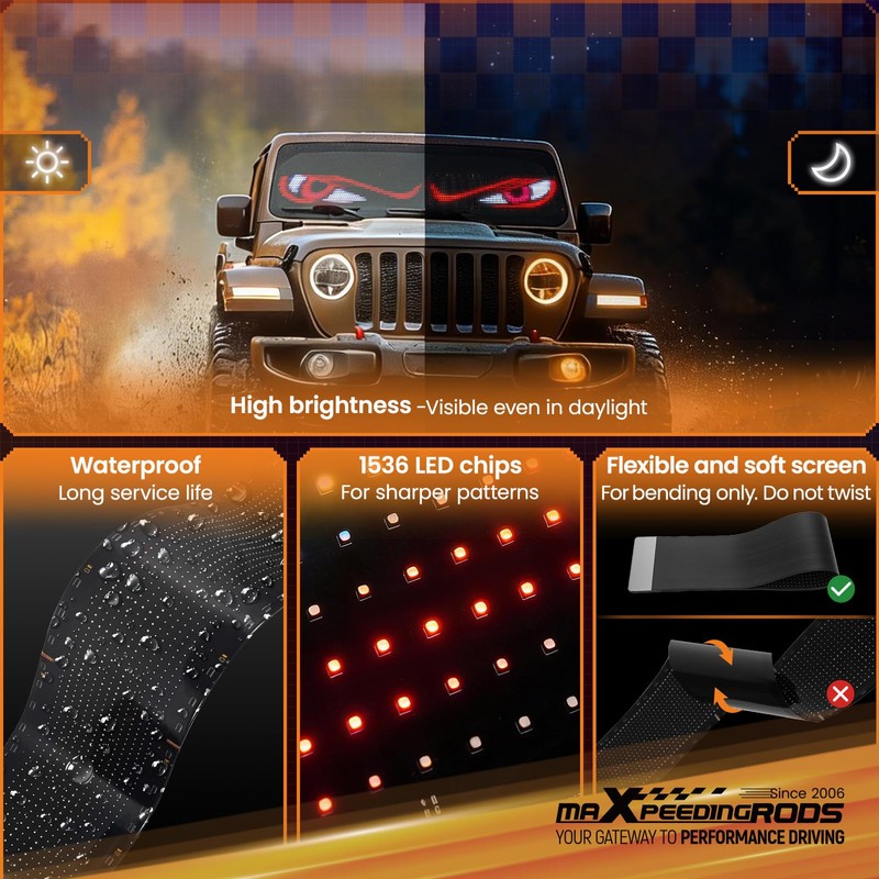 LED Sign for Truck Windshield, 24"×5" Devil Eyes Display App