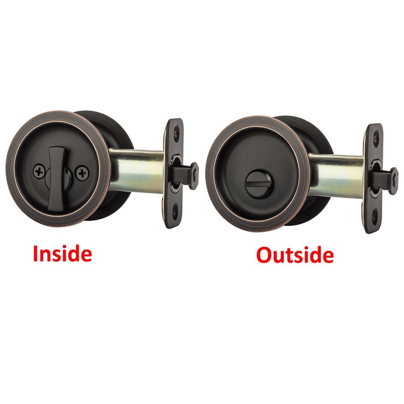 Dynasty Hardware Pocket Door Latch, Round Sliding Handle for Bathroom