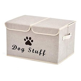Morezi Large Dog Toys Storage Box Canvas Storage Basket Bin Organizer with Lid - Perfect Collapsible Bin for Organizing Dog Cat Toys and Accessories - Beige