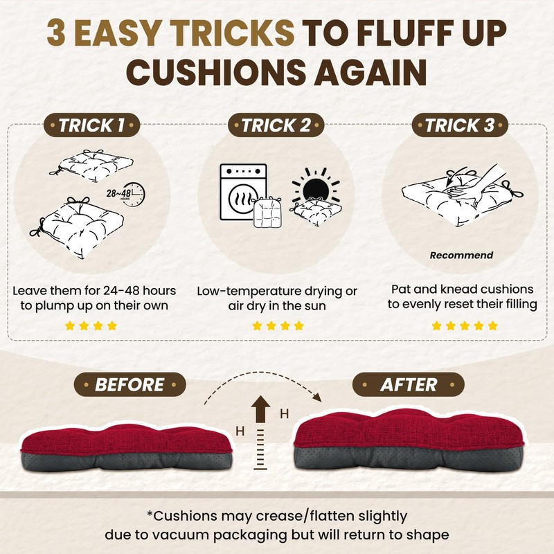 downluxe Indoor Chair Cushions for Dining Chairs, Tufted Overstuffed Textured