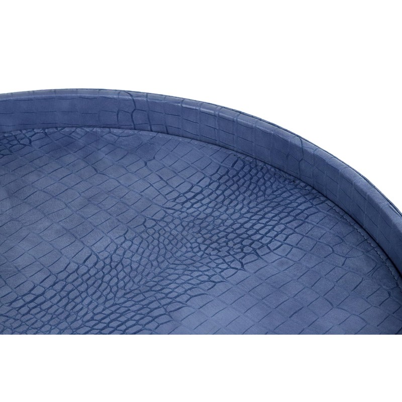 HofferRuffer Round Serving Tray 20'', Elegant Faux Leather Circle Ottoman