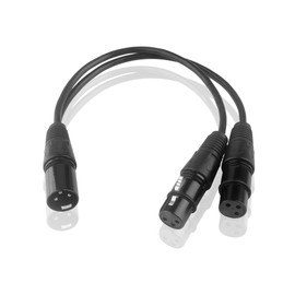 BRIEFCEC XLR Splitter Cable, Microphone Y Cable XLR Male to Dual XLR Female 3 Pin Jack Splitter Cord Audio Adapter, Zinc Alloy Jack OFC Copper Cable(1 Male to 2 Female, 30CM, Black)