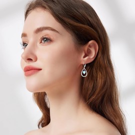 Twoowl Drop Earrings 925 Sterling Silver Heart Moonstone Dangle Leverback Earrings Jewelry Gift for Women Girls, Sterling Silver, No Gemstone