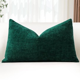 JOTOM Chenille Cushion Covers 30x50 cm Soft Dark Green Decorative Throw Pillow Covers 12x20 Inch Lumbar Cushion Case Solid Pillowcases for Couch Sofa Living Room Bed Home Decor (Dark Green)