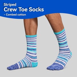 likloks Crew Toe Socks for Men Women – Athletic Running Hiking Socks with toes - Comfortable Soft Breathable, Stripe - Small