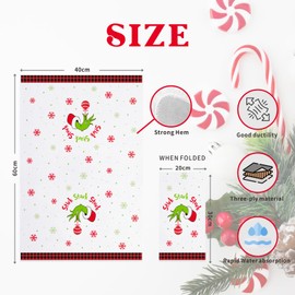 Grinchs Christmas Kitchen Towels, Pack of 2 Funny Holiday Tea Towels, Grinchs Bath Towels, Grinchs Christmas Home Decorations, Cute Xmas Gifts for Women Men