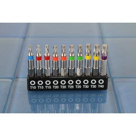 TEMO 10 pc Color Coded T10-T40 6 point Torx Impact Ready 2 Inch (50 mm) Long Screwdriver Insert Bit Set