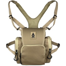 Deltic Tracker XL Bino Harness, Chest Pack with Magnetic Main Pocket, 4 Storage Pockets, Adjustable Straps, Tan