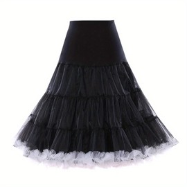LYSINK Women 50s Vintage Long Petticoat A-line Solid High Waist Mesh Tulle Half Slip Underskirt for Wedding Party Prom (Ba Black, s-m)