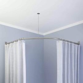 Naiture Stainless Steel 18-1/2" X 26" X 18-1/2" Neo-Angle Shower Curtain Rod with Ceiling Support, Chrome Finish
