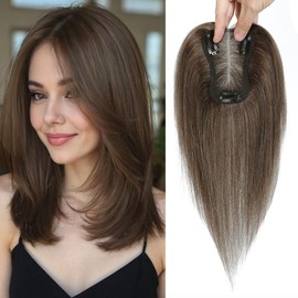 FU SHEN Real Human Hair Toppers for Women Hair Toppers for Women with Thinning Hairpieces Real Human Hair Remy Hairpiece Clip in Extensions Wiglets Upgrade Swiss Base10inch(6#)