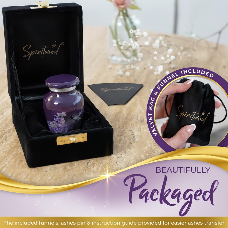 Beautiful 2.9" Hummingbird Keepsake Urn with Premium Gift Box, Velvet