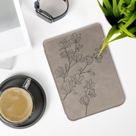 kwmobile Cover Compatible with Kobo Clara BW/Colour Cover - eReader Case - Magnolias Grey