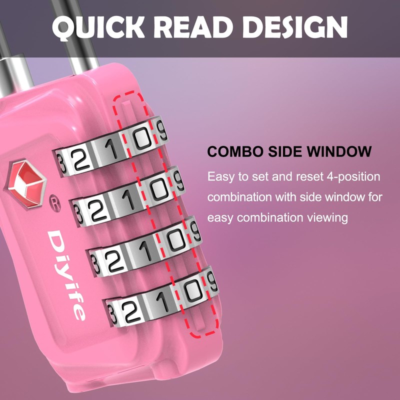 TSA Luggage Locks, [Updated Version] [2 Packs] Diyife 4-Digit Security