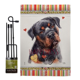 Mahogany Rottweiler Happiness Garden Flag Set with Stand Animals Dog Puppy Spoiled Paw Canine Fur Pet Nature Farm Animal Creature Small Gift Yard House Banner Double-Sided Made In USA 13 X 18.5