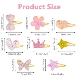 Rnigra Hair clips for Girls 16pcs, Toddler Hair Clips, Sparkly Metal Snap Barrettes for Girls, Flower/Star/Crown/Heart/Butterfly Shaped Styling Accessories, Gifts Suitable for Children and Adults