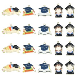 KitBeads 20pcs 5 Styles Graduation Enamel Charms Summer Bachelor Hat Book Charms Education Diploma Charms for Bracelets Jewellery Making Bulk
